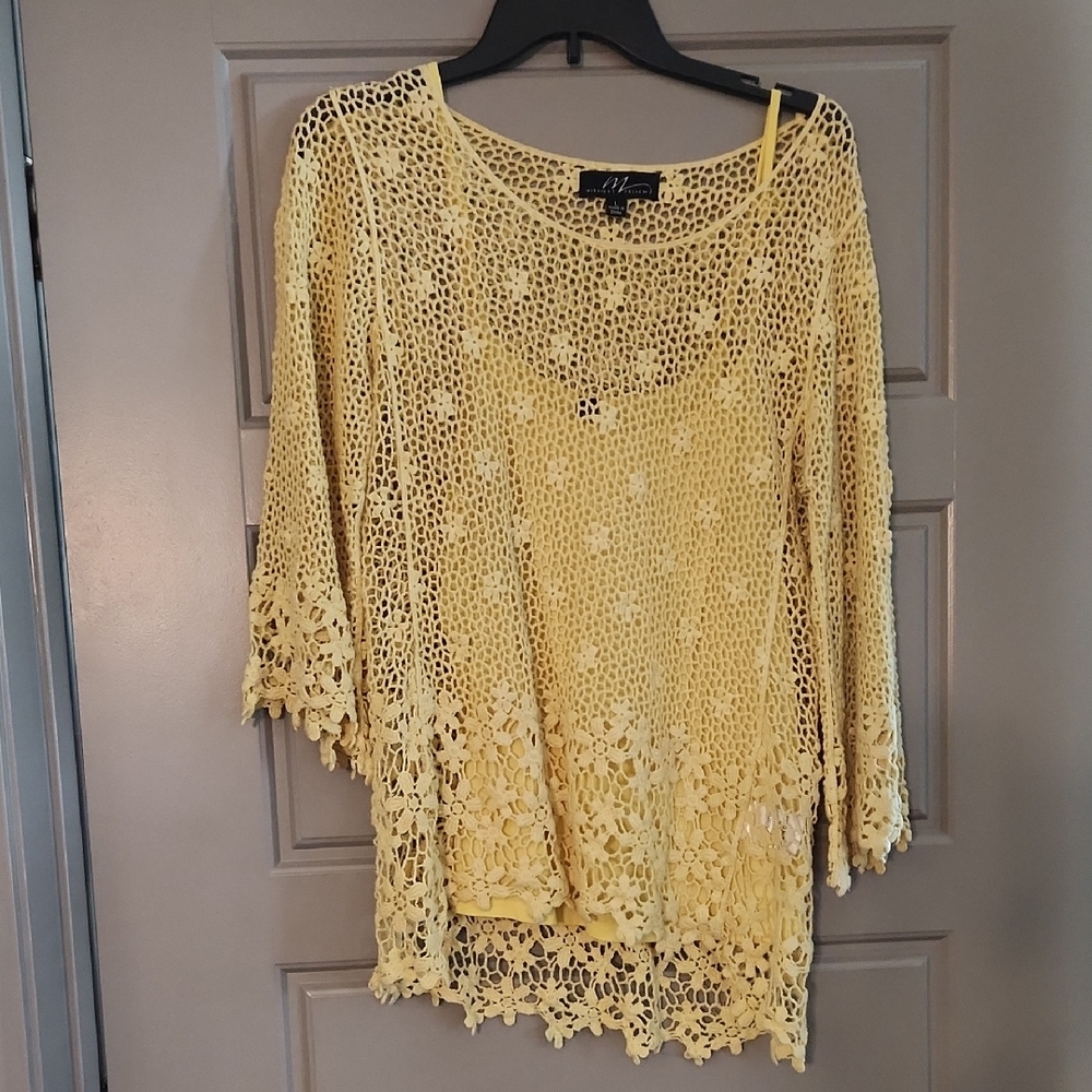 Midnight Velvet Yellow Cropped Embellished Blouse